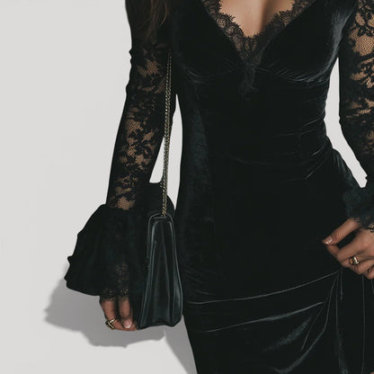 RAVEN – LACE VELVET DRESS